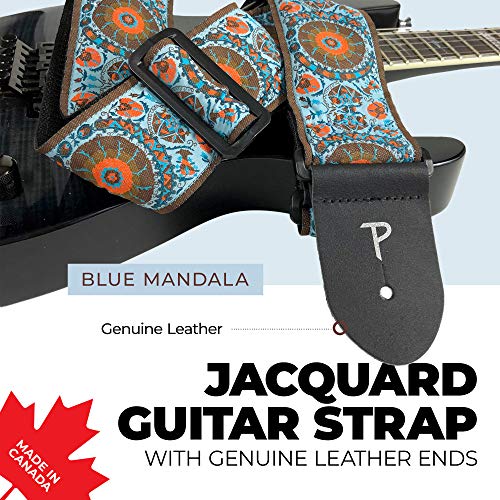 Perri’s Leathers Ltd. - Guitar Strap - Nylon - Jacquard – Mandala - Blue/Orange - Adjustable - For Acoustic / Bass / Electric Guitars - Made In Canada (Tws-7143) #TOP4