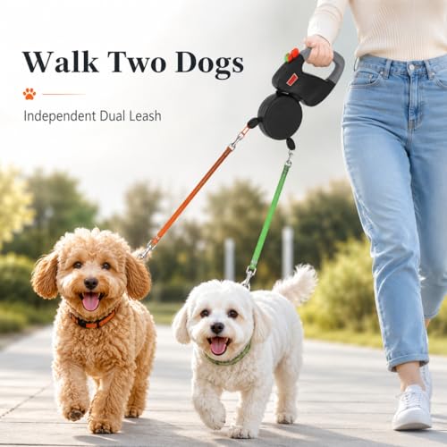 Laisse Double pour 2 Chiens, Laisse Chien Enrouleur 3 m avec Corde Rétractable, Double Laisse Extensible pour Petits Chiens, Gros Chiens et Animaux de Compagnie