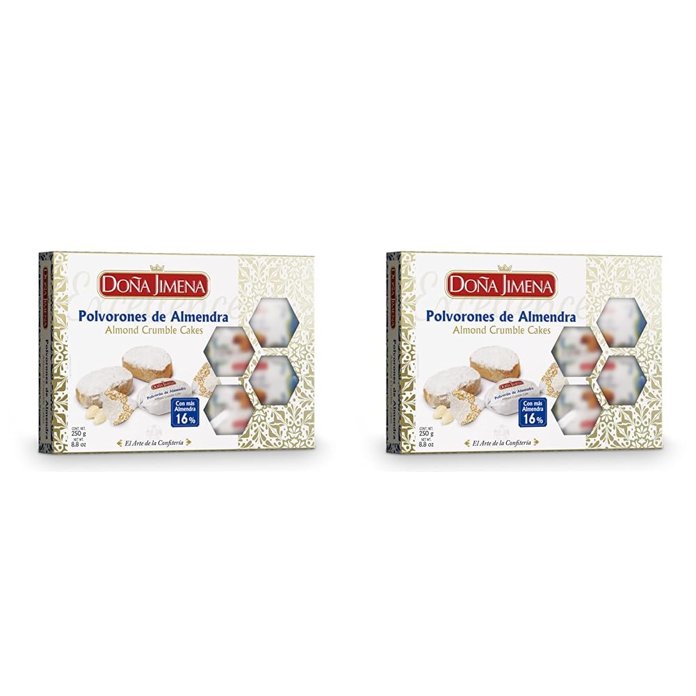 Doña Jimena|POLVORONES DE ALMENDRA, Almond Crumble Cakes | Typisch andalusische Süßigkeit höchster Qualität| Packung mit traditionell hergestellten | Mandeln| 250 Gramm (Packung mit 2)