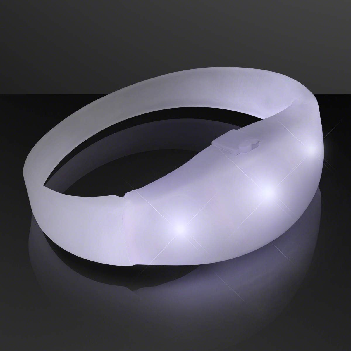 White Light Up Stretch Bracelet with Steady Illumination LED Lights (Set of 12)