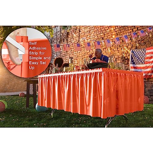 Exquisite Orange Table Skirt 29" X 14 Ft Long Orange Table Skirts For Rectangle Tables 6Ft Plus Or Round Tables - Ruffle Table Skirt - Adhesive Strip - Gender Reveal Decor & Birthday Parties #TOP3