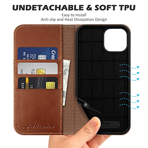Shieldon Case For Iphone 14 6.1" 2022, Genuine Leather Folio Wallet Case Magnetic Closure Rfid Blocking Credit Card Slots Kickstand Full Protection Case Compatible With Iphone 14 5G - Retro Brown #TOP7