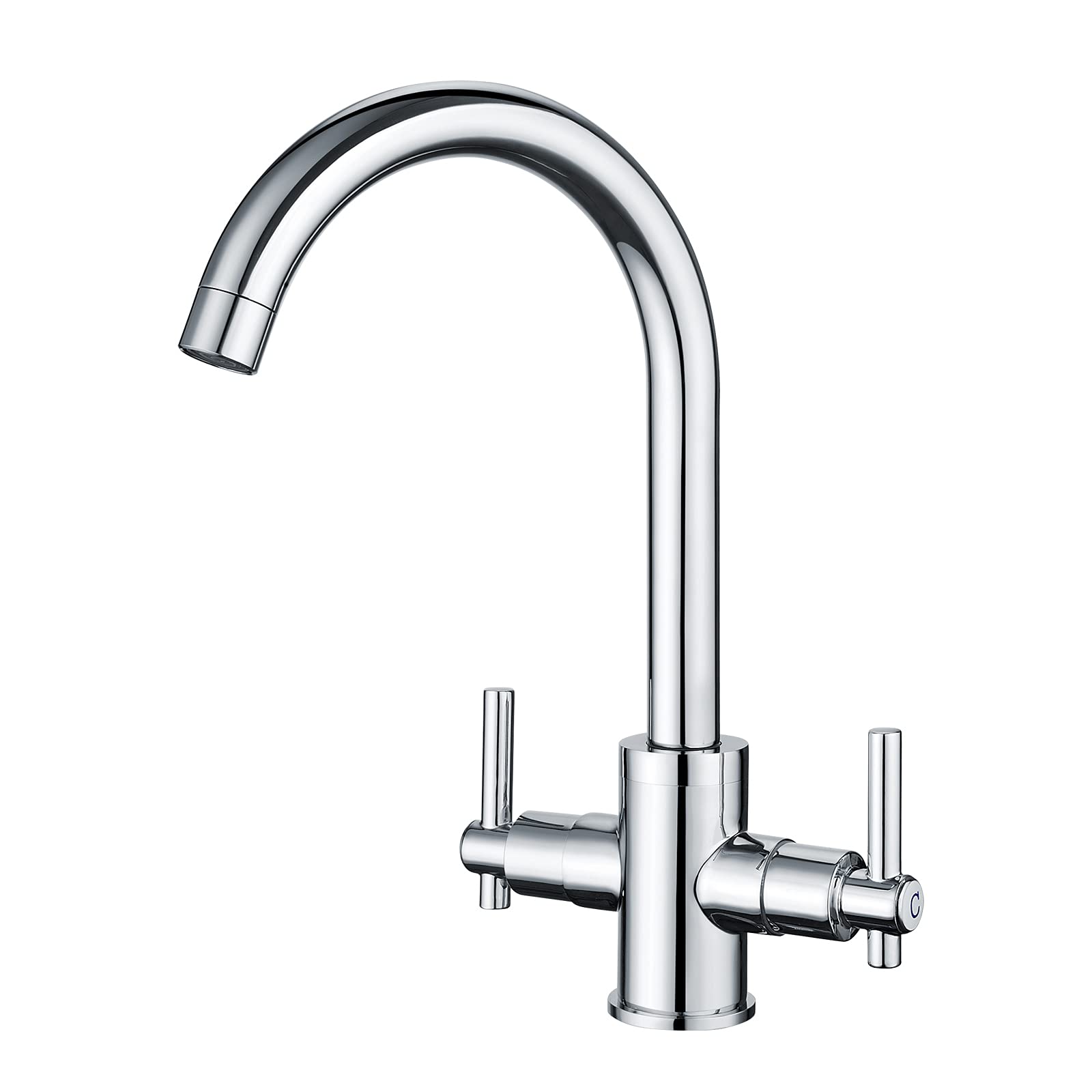 Funime® Kitchen Taps Dual Lever Kitchen Sink Mixer Tap 1 Hole Stainless Steel Monobloc Sink Taps Traditional 360 Swivel Spout Chrome Double Handles Faucet