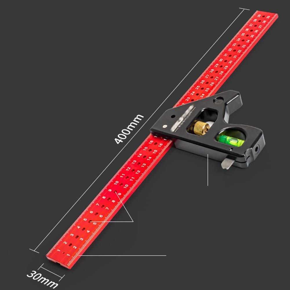 16 Inch Heavy Duty Combination Square, Aluminum Alloy 45°/90°Woodworking Square Tool, Multifunctional Rafter Combo Square Measuring Tools