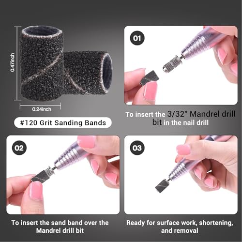 Image of MelodySusie 100 Pcs Nail Drill Bits Sanding Bands for Nail Drill 120 Medium Grit Nail File Sanding Bands for Acrylic Nails Gel Manicures and Pedicure