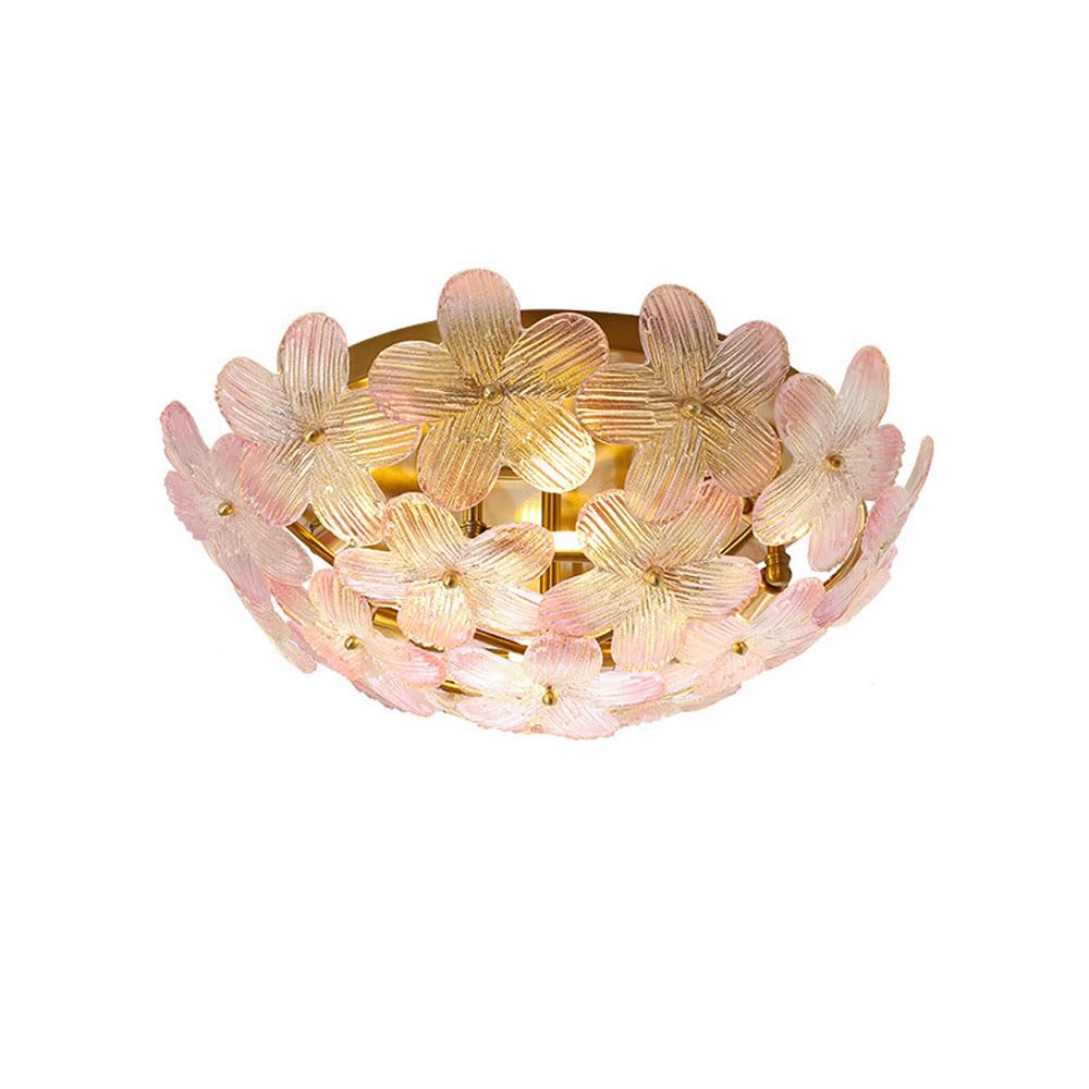 SYAXVOM Modern Semi Flush Mount Ceiling Lamp Living Room French 50cm Round Glass Chandelier Lighting Fixture G9 Light for Dining Bathroom Bedroom Girl's