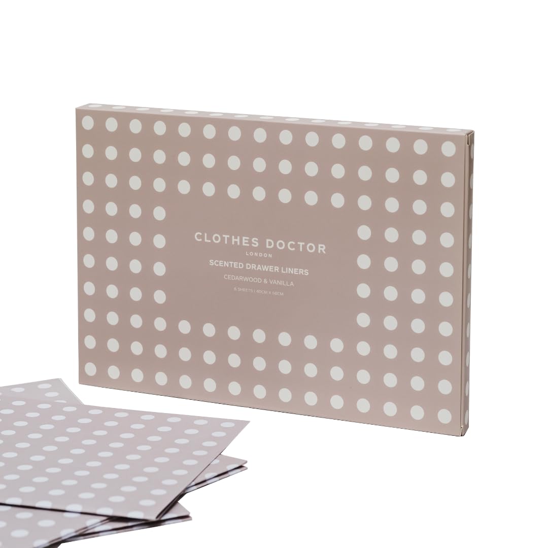 Clothes Doctor Cedarwood & Vanilla Scented Drawer Liners Infused With Essential Oils - 6 Large Sheets (58Cm X 40Cm) | Natural Moth Repellent & Freshener | Plastic-Free, Vegan, Cruelty-Free, Recyclable Packaging | Made In Britain