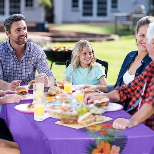 Image of Irenare 12 Sheets Hawaiian Luau Tablecloths for Party Decoration 54 x 108'' Tropical Palm Leaves Table Cloth Hawaii Disposable Rectangular Plastic Table Cover for Summer Beach (Multicolored)