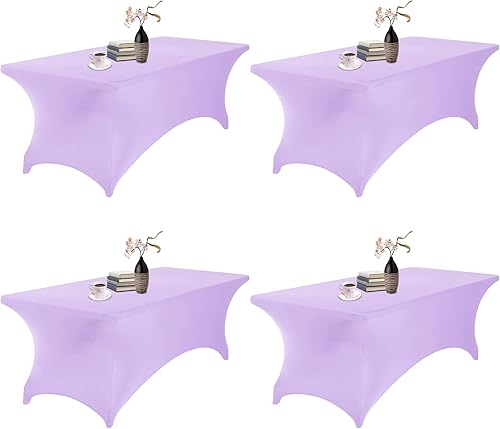 Miniatura 424 de Paquete de 2 manteles rectangulares impermeables de elastano, 6 pies, color negro, elástico, resistente a las manchas, para todas las estaciones