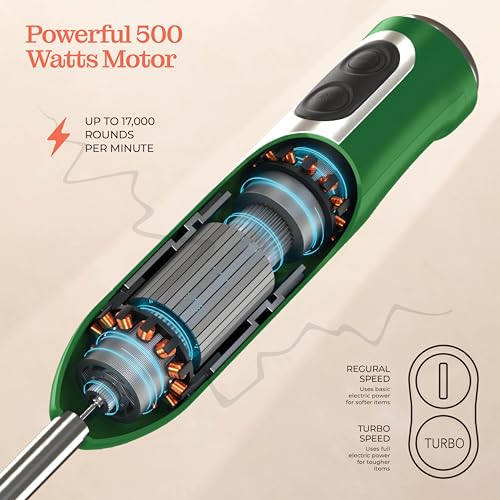 Powerful Immersion Blender, Electric Hand Blender 500 Watt with Turbo Mode, Detachable Base. Handheld Kitchen Blender Stick for Soup, Smoothie, Puree, Baby Food, 304 Stainless Steel Blades (Green) by Peach Street - Image 5