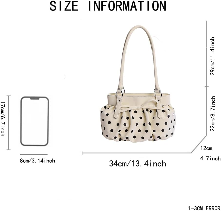 Polka Dot Tote Shoulder Bag with Bow Detail for Women PU Leather image 5