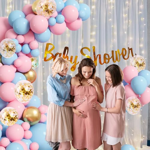 Image of Party Propz Baby Shower Decorations Kit - 48 Pcs Baby Shower Balloons Decoration Kit with Net Curtain, Fairy Lights & Banner, Mom To Be Decoration Items Set, Baby Decoration (Latex, Cardstock)