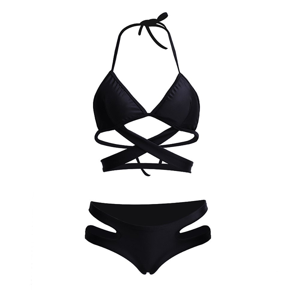 Auied Women's One Piece Bandage Bikini Push Up Swimwear Hanging Neck Openwork Swimsuit