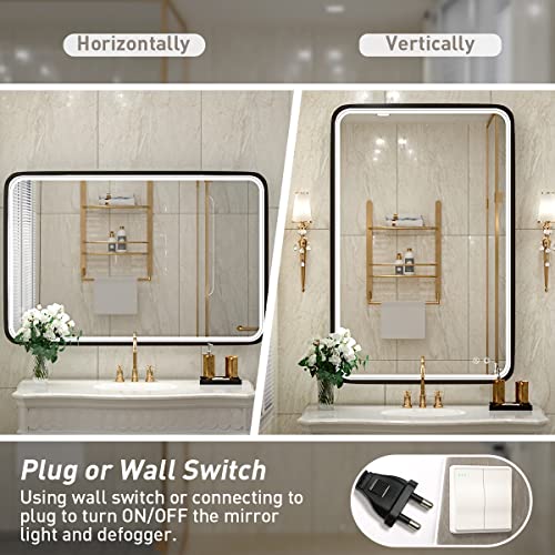 Ftoti 36X24 Inch Led Bathroom Mirror With Lights, Black Metal Frame Mirror, Wall Mounted Lighted Vanity Mirrors For Wall, Anti Fog Dimmable Led Mirror For Makeup #TOP5