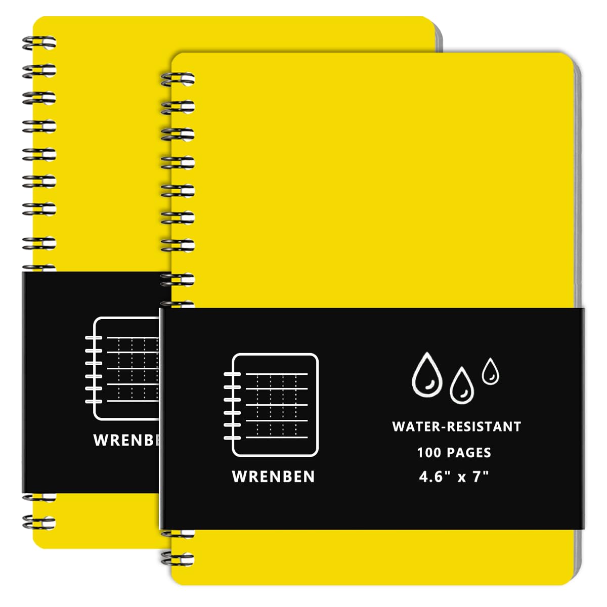 WRENBEN 2PCS Waterproof Spiral Notebooks (4.8"x7", Yellow)