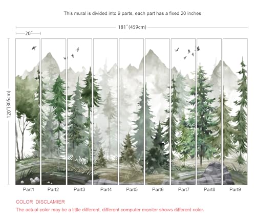 Papier peint aquarelle forêt verte MFWFM à coller traditionnel - 5