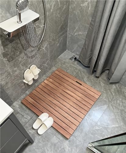 Non-Slip Lar Teak Wood Bath Mat - Multi-Size Indoor/Outdoor Shower Stall Mat for Bathroom, Bathtub, Spa, Sauna & Garden (24x28in / 61x71cm)