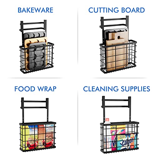 Livod Cabinet Door Organizer, Over The Cabinet Door Organizer With Double Towel Bars, Cutting Board Organizer With Towel Holder, Kitchen Cabinet Organier For Pantry, Baking Sheet, Plastic Wrap, Black #TOP5