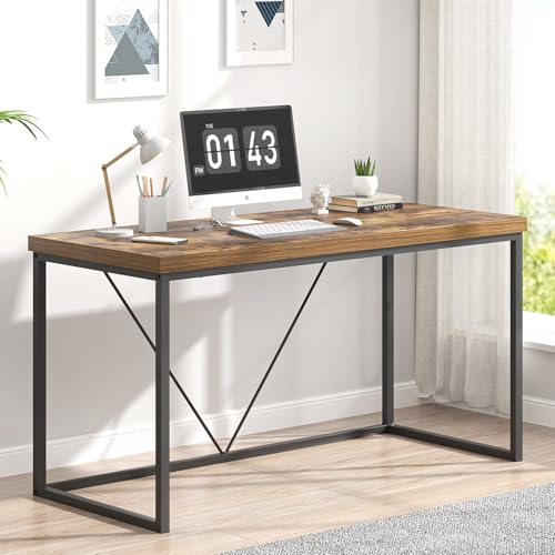 EXCEFUR Industrial Computer Desk, Wood and Metal Home Office Desk, Writing Study Work PC Table for Living Room Bedroom, Rustic Brown, 53 inch