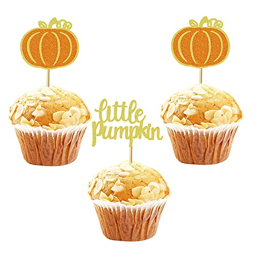 24 Pcs Little Pumpkin Cupcake Toppers Baby Gender Reveal Theme Party Decoration Thanksgiving Party Dessert Insert Mgpferd #TOP2