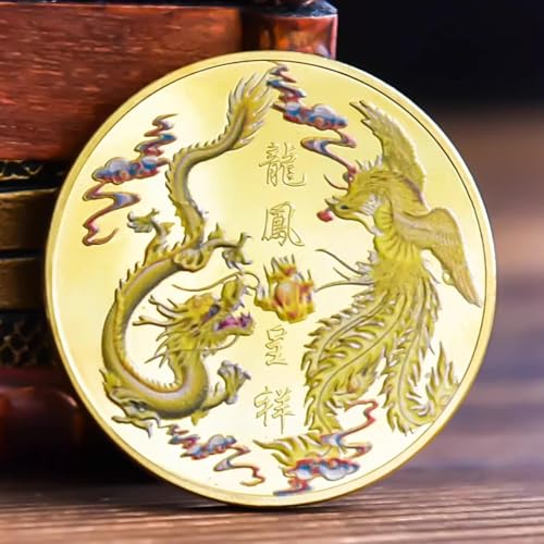 FENNYYAR Moneda de dragón chino y fénix, 4 cm, colección de recuerdo y regalo de recuerdo