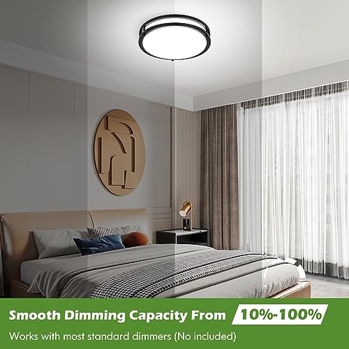 Image of GoBright 16 Inch 50W LED Ceiling Lights, Dimmable Black Flush Mount Ceiling Light, 2700K /3000K /4000K /5000K /6500K Adjustable, 5400LM Super Bright Ceiling Lamp for Bedroom Kitchen Office, 1-Pack