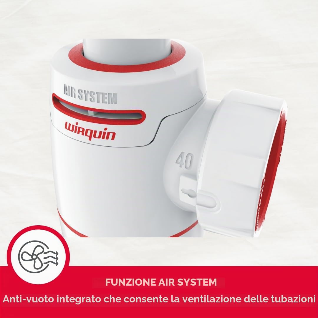 Wirquin 30723195 - Sifone per lavello Neo Air ⌀40 mm zero perdite con presa lavatrice, bianco