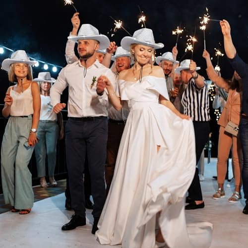 Image of Tisancy LED Lights Cowboy Cowgirl Hat Flashing LED Lights Cowgirl Hat for Wedding Western Bachelorette Party