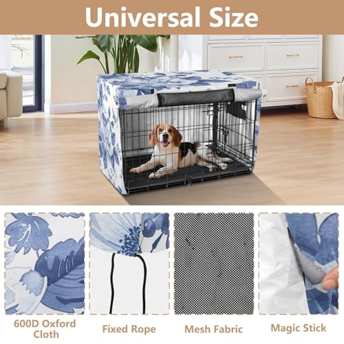 Housse de cage pour chien L résistante au vent motif floral bleu et blanc - 5