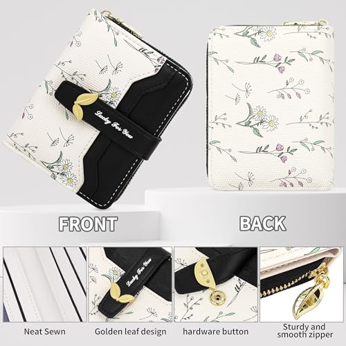 Image of Farcauo Cute Black Flower Wallet for Women Small Kawaii Coin Purse with ID Window Compact Lightweight and Stylish Design Cash Wallet for Ladies
