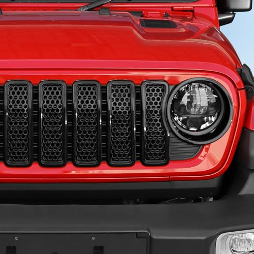 Image of 9PCS Headlight Cover & Front Grill Mesh Inserts Compatible with Jeep Wrangler JL JLU 2024+, NOT FIT JL Sport /Sport S (Black)
