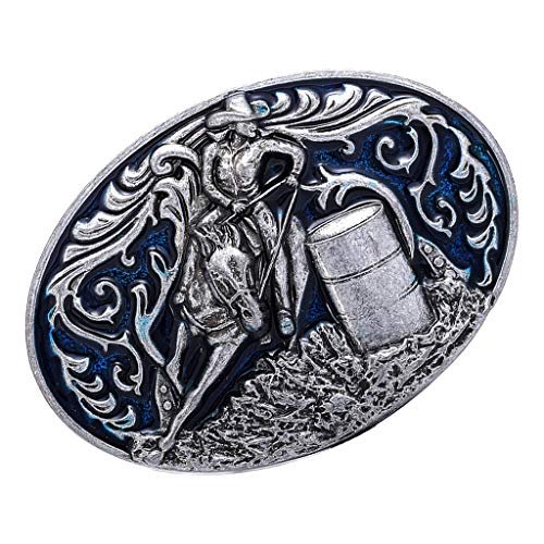 oshhni 2x Masculino Prata Antigo Barril de Corrida em Formato Oval com Fivela de Cinto de Corrida Oc