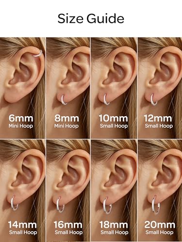 Image of ChicSilver 925 Sterling Silver Huggie Hoop Earrings Small Hoop Earrings for Women Hypoallergenic Silver Huggie Earring Cartilage Earrings for Women (6 /8 /10 /12 /14 /16 /18 /20MM)