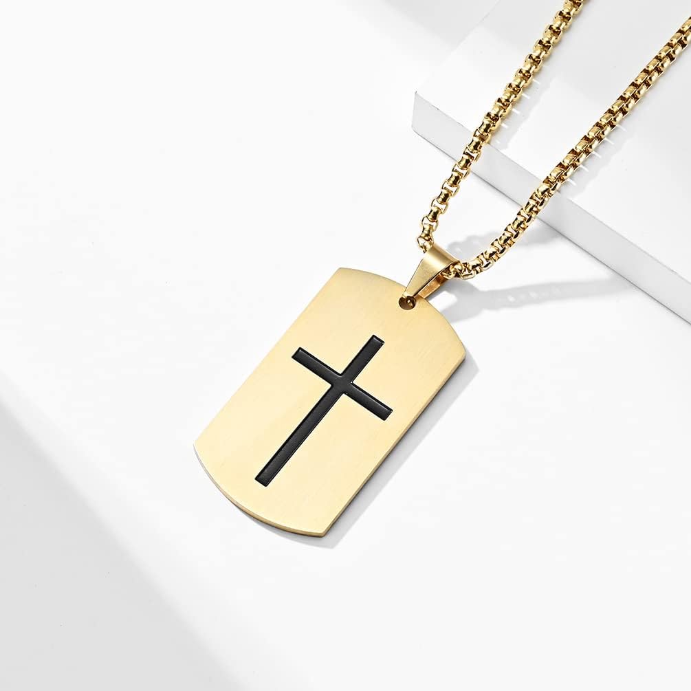 Cross Dog Tag Necklace for Men,Stainless Steel Black Silver Military Tag Bible Verse Inspirational Pendant Necklace Jewelry,60cm Rolo Chain - Image 4