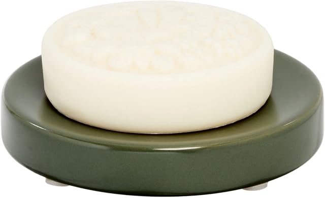 iDesign Soap Dish, Rounded Ceramic Soap Bar Holder with Non-Slip Feet, Practical Bathroom Accessory for Bathroom Washbasin or Kitchen Sink, Green