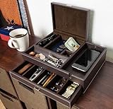 Mens Watch Box Leather Valet Tray - Bedside Table Organizer, Men's Jewelry Box, Watch Case...