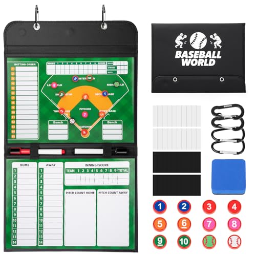 Magnetic Baseball Lineup Board, Leather Cover Baseball Lineup Cards Baseball Lineup Board for...
