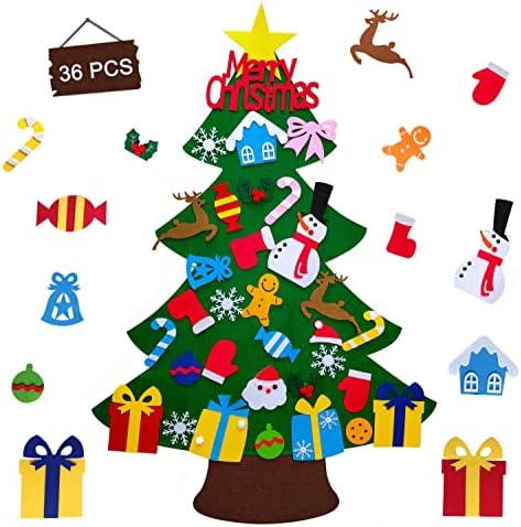 3.3ft DIY Felt Christmas Tree for Kids Wall Christmas Decorations- 36 Pcs Xmas Tree for Toddler Christmas Gift for Kid Clearance Christmas Crafts for Kids Kids' Party Supplies