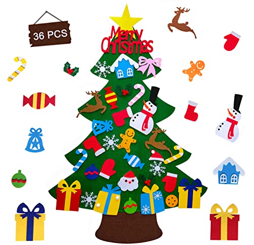 3.3Ft Diy Felt Christmas Tree For Kids Wall Christmas Decorations- 36 Pcs Xmas Tree For Toddler Christmas Gift For Kid Clearance Christmas Crafts For Kids Kids' Party Supplies #TOP2