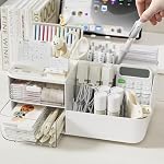 Organisateurs de tiroirs Accessoires avec 7 Compartiments 2 Tiroirs, étui de présentation cosmétique de grande capacité, porte stylo, boîte de stockage d'approvisionnement d'art Caddy pour l'école de bureau et la maison