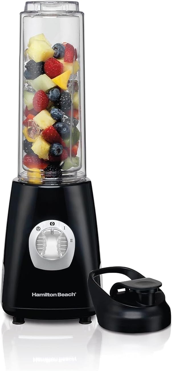 Hamilton Beach Go Sport Single Serve 2-Speed Personal Blender For Shakes And Smoothies, Two 600ml Shatterproof Double Wall Jars, 250 Watts, Stainless Steel, Black, 51241-Sau, 2 Year Limited Warranty