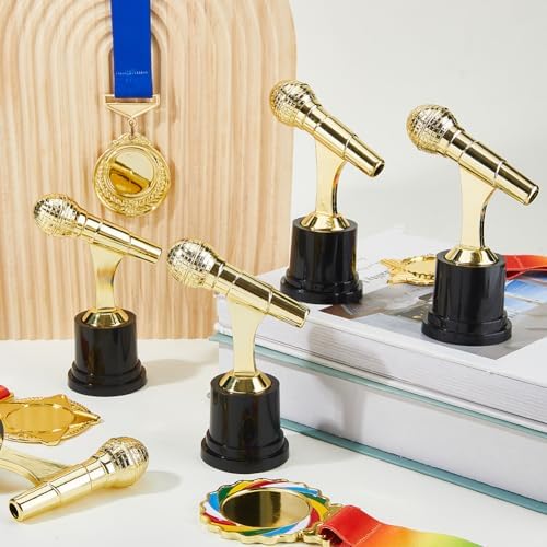 SUPERFINDINGS 24Pcs Gold Microphone Trophy Award 130mm High Microphone Music Awards Plastic Small Trophy Celebrate for Singing Contests Employees Custom Competition Gifts - 3
