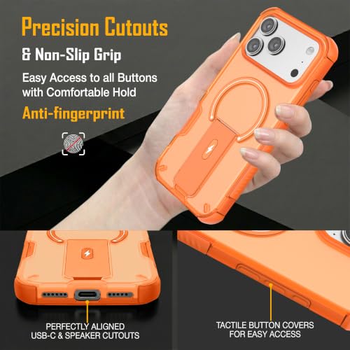 Image of ZAP CASE Matte Kickstand Case for iPhone 17 Pro Max | Magsafe Compatible | Premium Polycarbonate Back + Flexible TPU Bumper | Foldable Stand | Military-Grade Drop Protection | Anti-Fingerprint |Orange