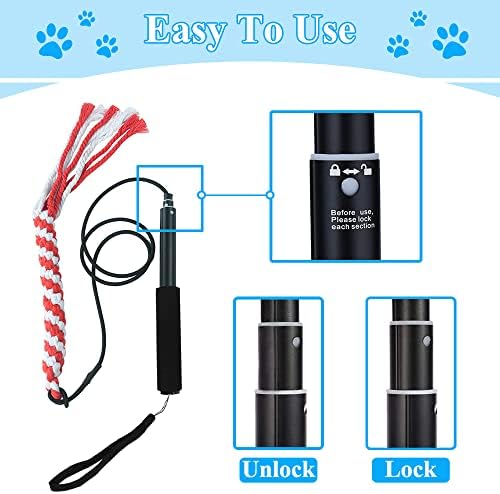 ASOCEA Flirt Pole Dogs Pet Extendable Teaser Wand Outdoor Interactive Teaser Toys Flirt Stick with 2 Rope Lure Tail Toy for Small Medium Chasing Training Pulling Playing Exercise(Red+Blue)