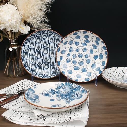 YALONG Small Ceramic Salad Plates Set of 4, 7 Inch (13oz) Japanese Appetizer Plates for Sushi Snacks, Dessert Plates for Cake Fruit, Blue & White Dinnerware, Microwave Dishwasher Safe - Image 7