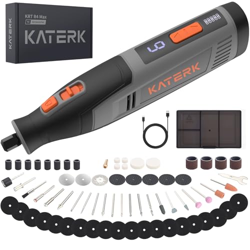 Katerk Cordless Rotary Tool, 4000mAh Battery, 6-Speed Variable 28000RPM, Rotary Tool Kit with 70 Accessories Engraving Pen for Sanding, Polishing, Drilling, Etching, Grinding, Wood Carving