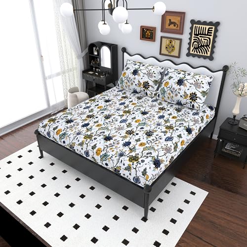 Image of Mafatlal Saanjh 144 TC Cotton King Size Bed Sheet 108x108 Inch | Traditional Ethnic Print Bedsheet | Soft Skin Friendly Fabric | 2 Pillow Covers Included | Ethnic Multicolor