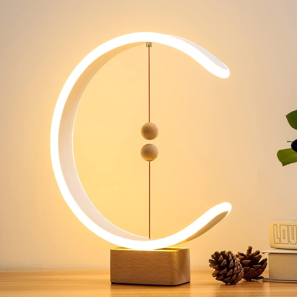 Magnetic Balance Lamp Modern desk lamp， Smart LED Table Lamp Unique Fun Birthday Present Suspension Balance Light Creative LED Night Light Modern Home Dorm Bedside Spiral Wood
