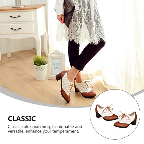 Holibanna 1 par de sapatos Oxford de salto alto vintage de poliuretano Oxfords wingtip cadarço salto