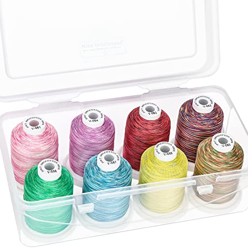 New Brothread - 18 Options - Multi-Purpose 100% Mercerized Cotton Thread 50S/3 600M Each Spool For Quilting, Serger, Sewing And Embroidery - 8Xvariegated Colors-1 With Clear Plastic Storage Box #TOP2